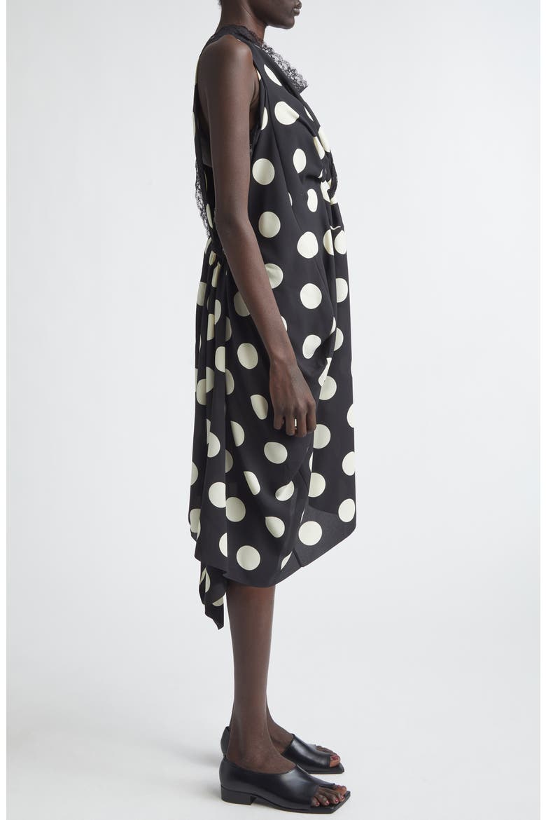 Polka Dot & Lace Asymmetric Dress, Alternate, color, BLACK/ OFF WHITE