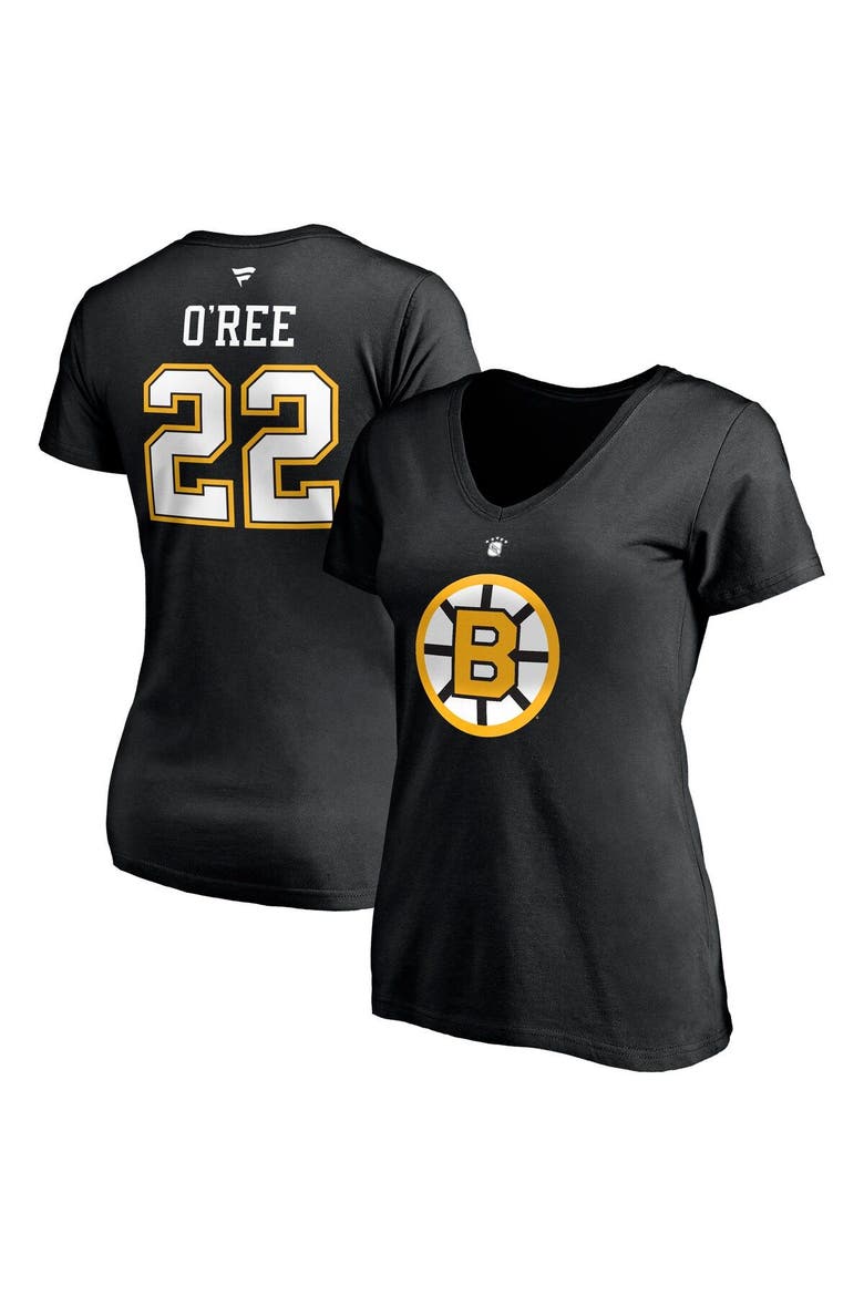Women's Fanatics Branded Willie O'Ree Black Boston Bruins Authentic Stack Retired Player Name & Number V-Neck T-Shirt, Main, color, Black