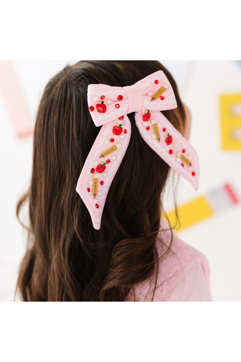Apple Gemstone Bow Clip, Alternate, color, Pink