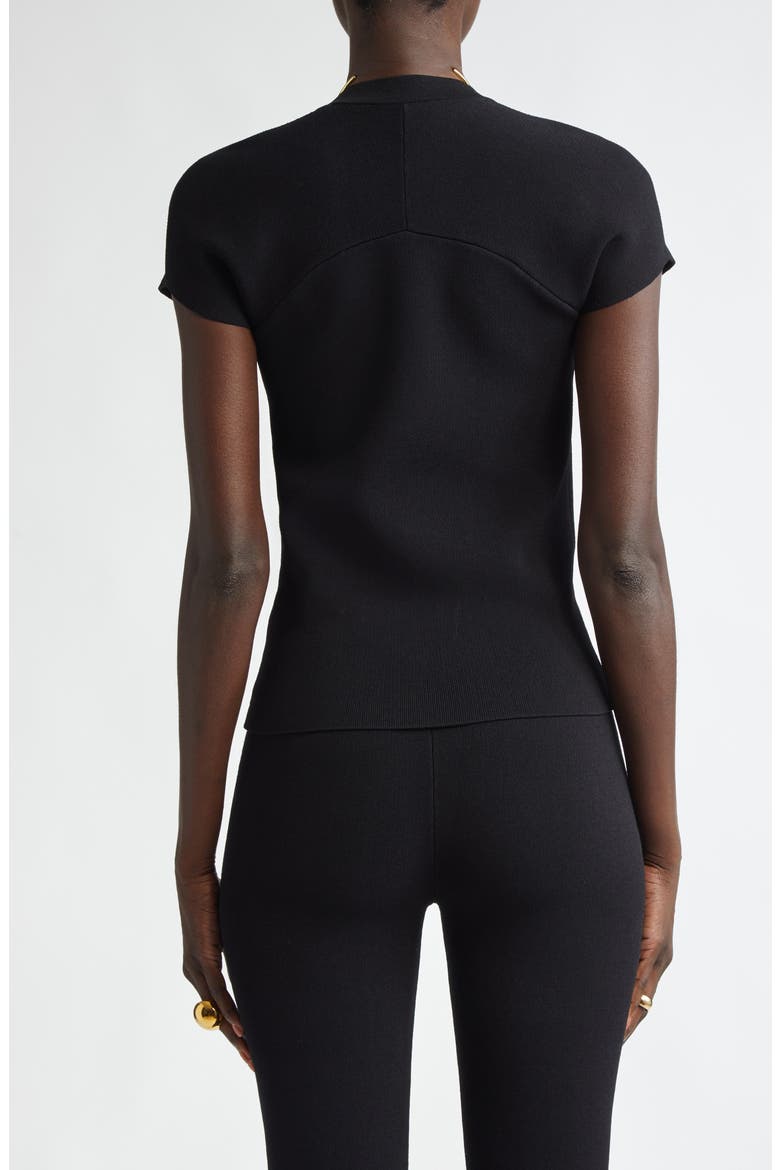 Interlock Knit Short Sleeve Sweater, Alternate, color, BLACK