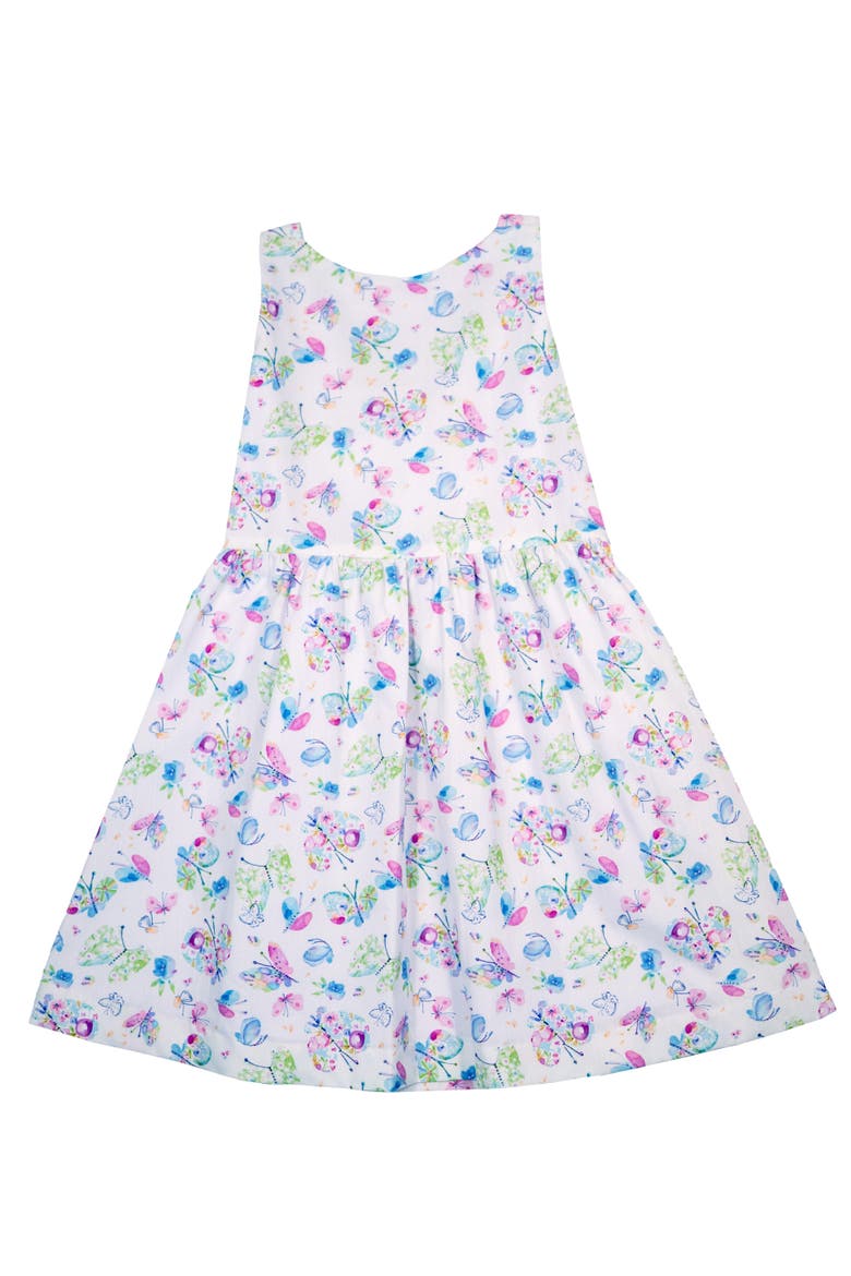 Butterfly Print Dress with Back Bow, Main, color, White / Multicolor