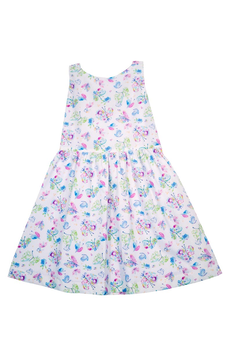 Florence Eiseman Butterfly Print Dress with Back Bow, Main, color, White / Multicolor