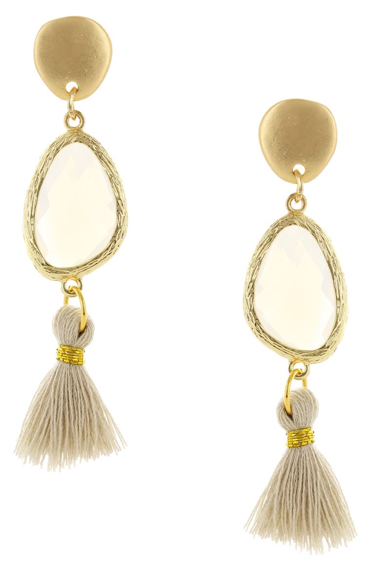 Kathleen Fringe Drop Earrings, Main, color, MATTE GOLD / WHITE