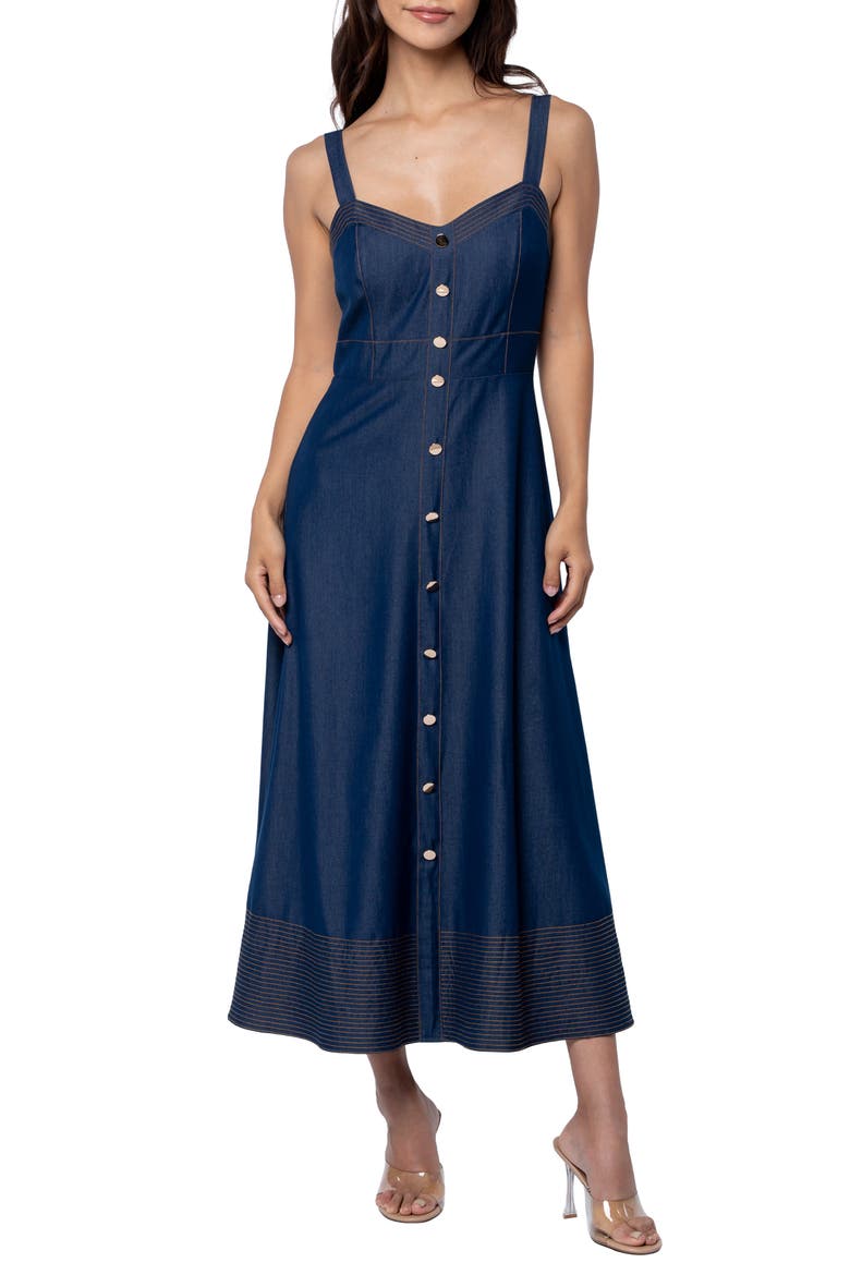 Molli Seamed Chambray Sundress, Main, color, NAVY