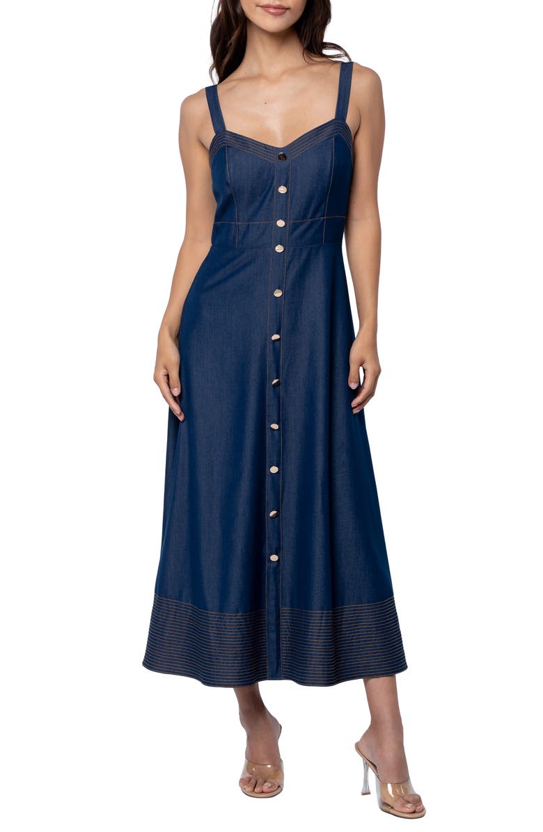 CIEBON Molli Seamed Chambray Sundress, Main, color, Navy
