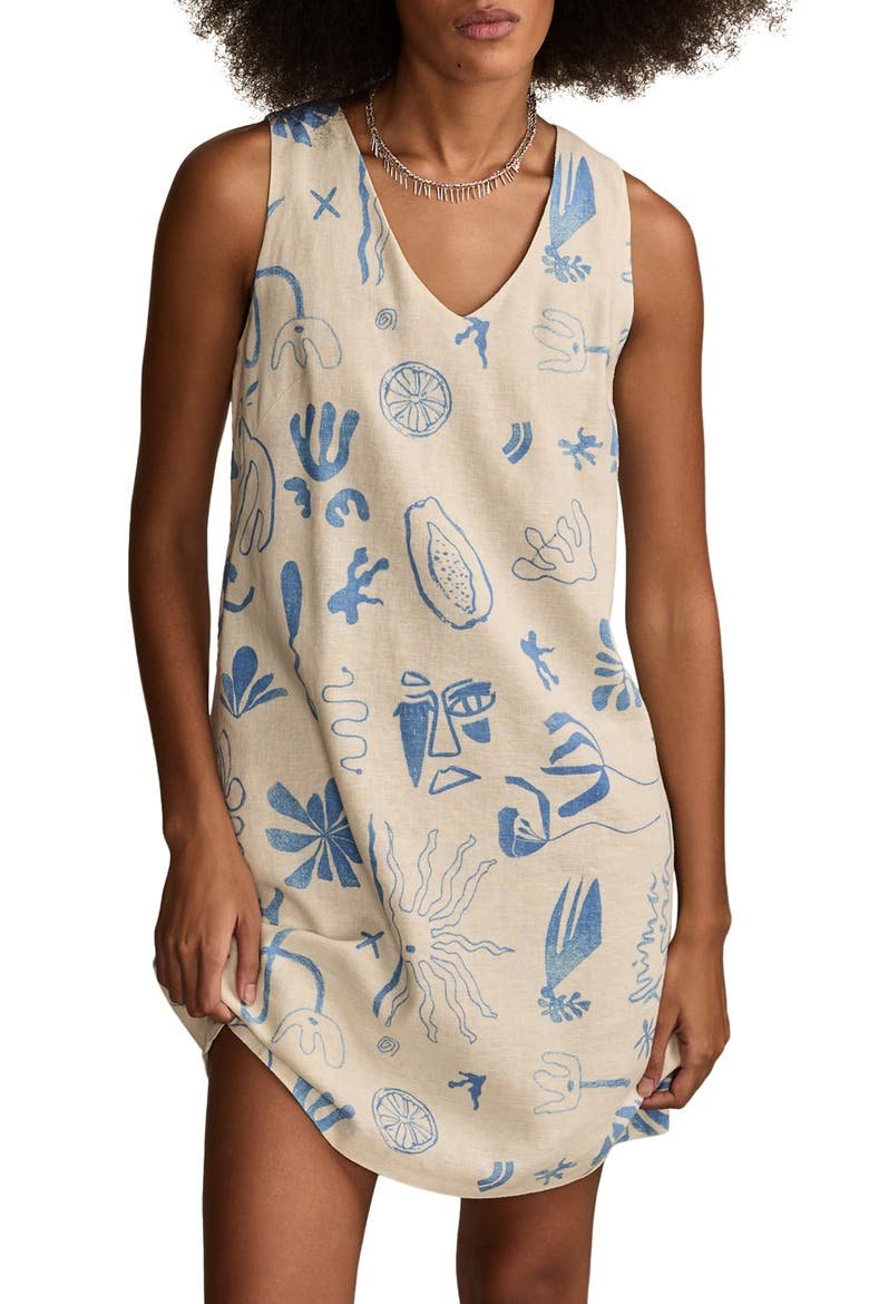 Mixed Print Linen Blend Sleeveless Minidress, Main, color, BLUE CORAL PRINT