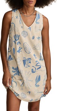 Lucky Brand Mixed Print Linen Blend Sleeveless Minidress