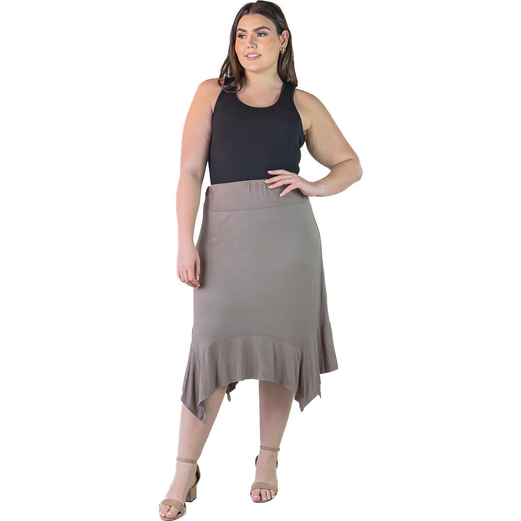 24seven Comfort Apparel Plus Size Elastic Waist Handkerchief Skirt In Brown