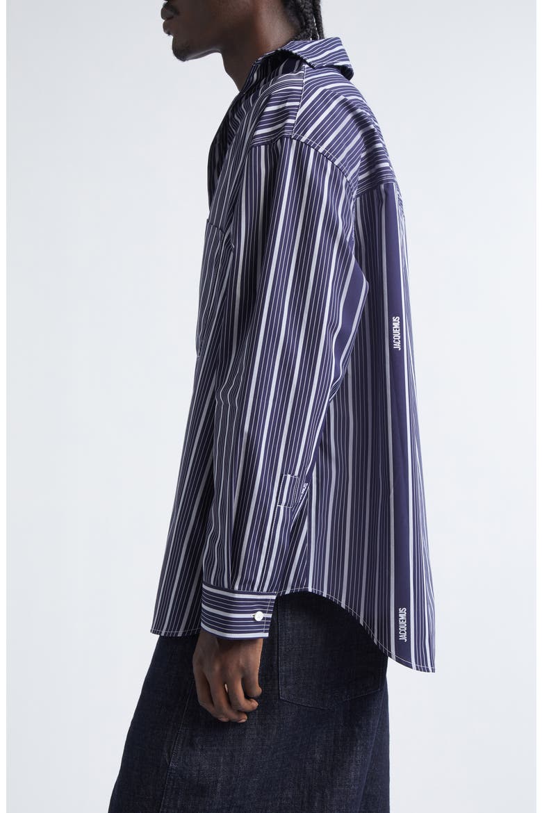 La Chemise Cuadro Asymmetric Button-Up Shirt, Alternate, color, BUSINESS LOGO STRIPES NAVY