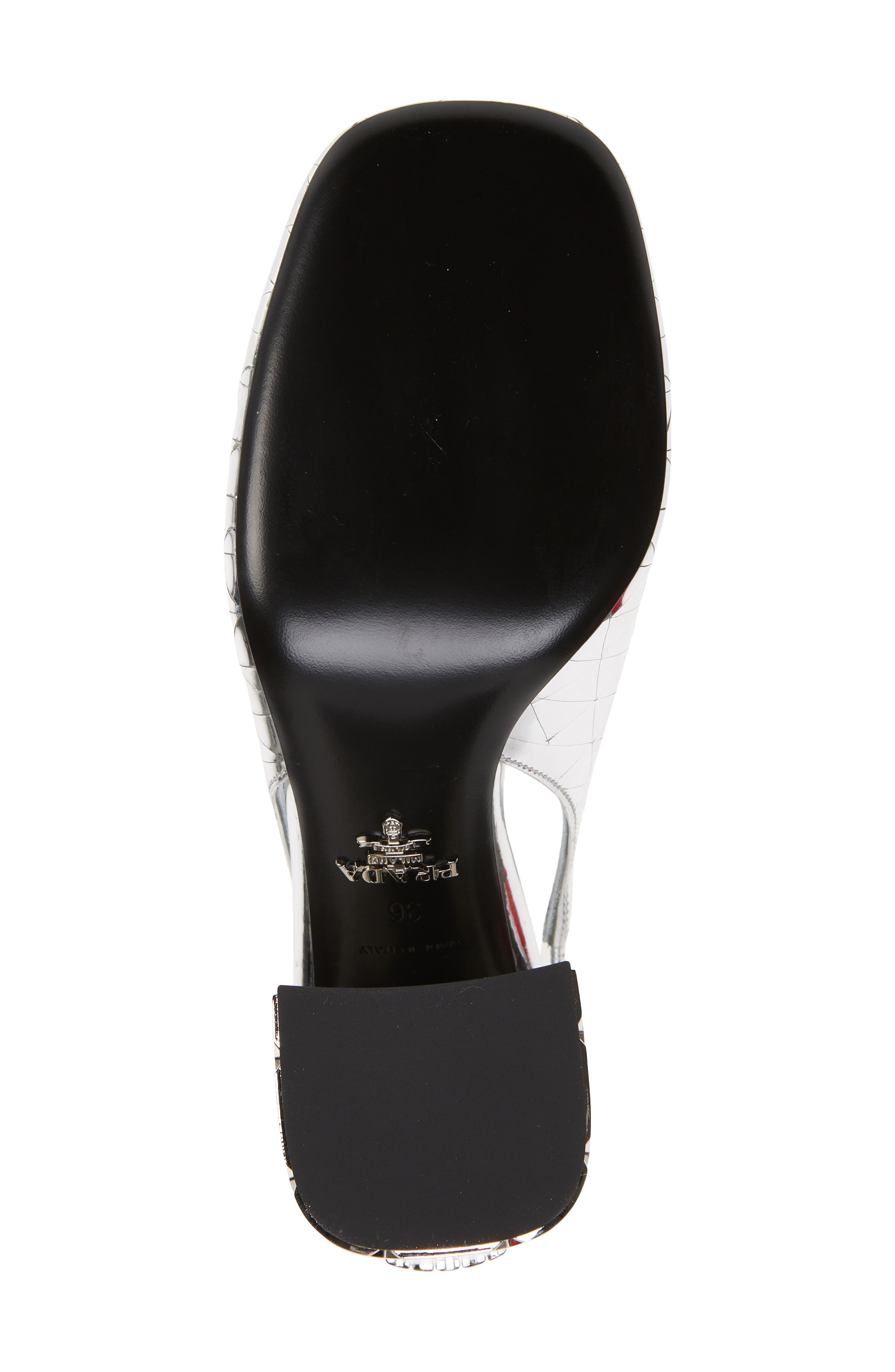 Prada Logo Metallic Slingback Sandal, Alternate, color, 