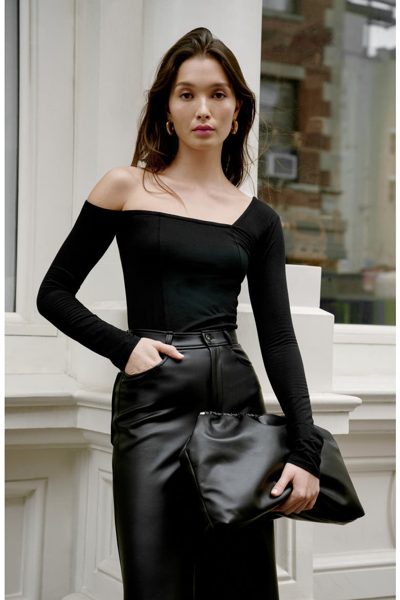 Elsa One-Shoulder Top, Alternate, color, BLACK