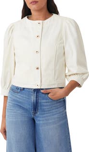 Kensie Collarless Crop Denim Jacket