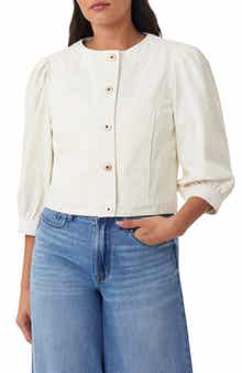 Kensie Collarless Crop Denim Jacket