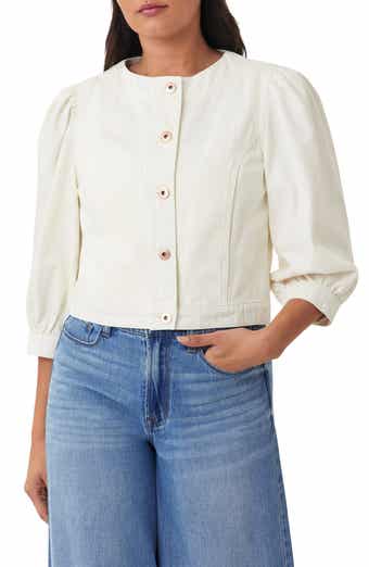 Kensie Collarless Crop Denim Jacket