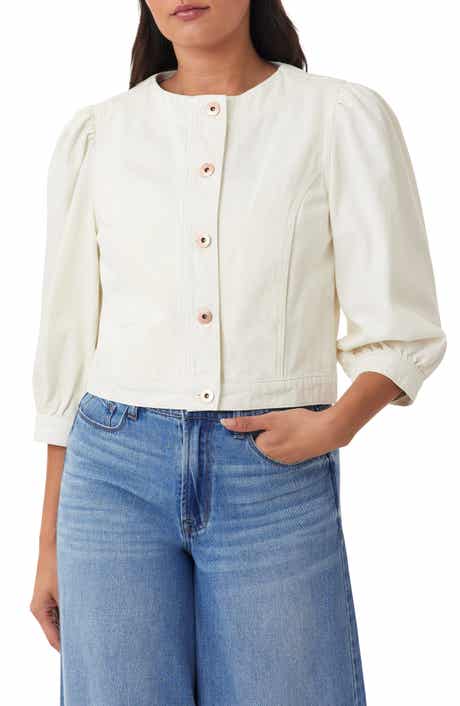 Kensie Collarless Crop Denim Jacket