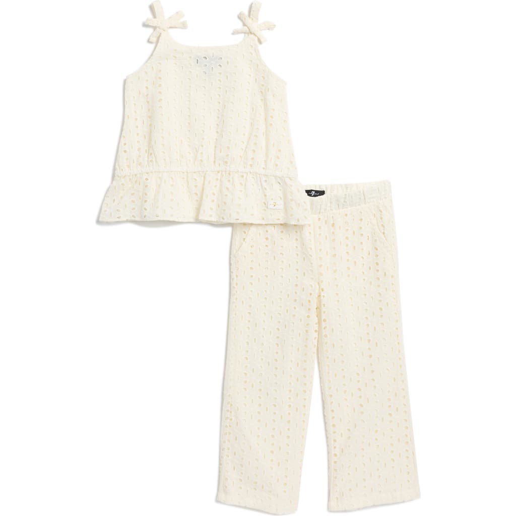 7 For All Mankind Kids' Cotton Eyelet Tank & Pants Set In Marshmallow