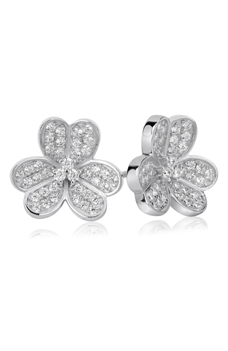 SUZY LEVIAN Sterling Silver CZ 3-Petal Flower Stud Earrings, Main, color, White