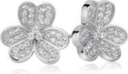 SUZY LEVIAN Sterling Silver CZ 3-Petal Flower Stud Earrings