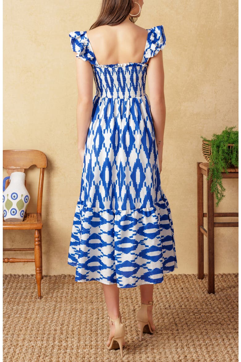 Smocked Ruffle Strap Tiered Midi Dress, Alternate, color, IVORY BLUE
