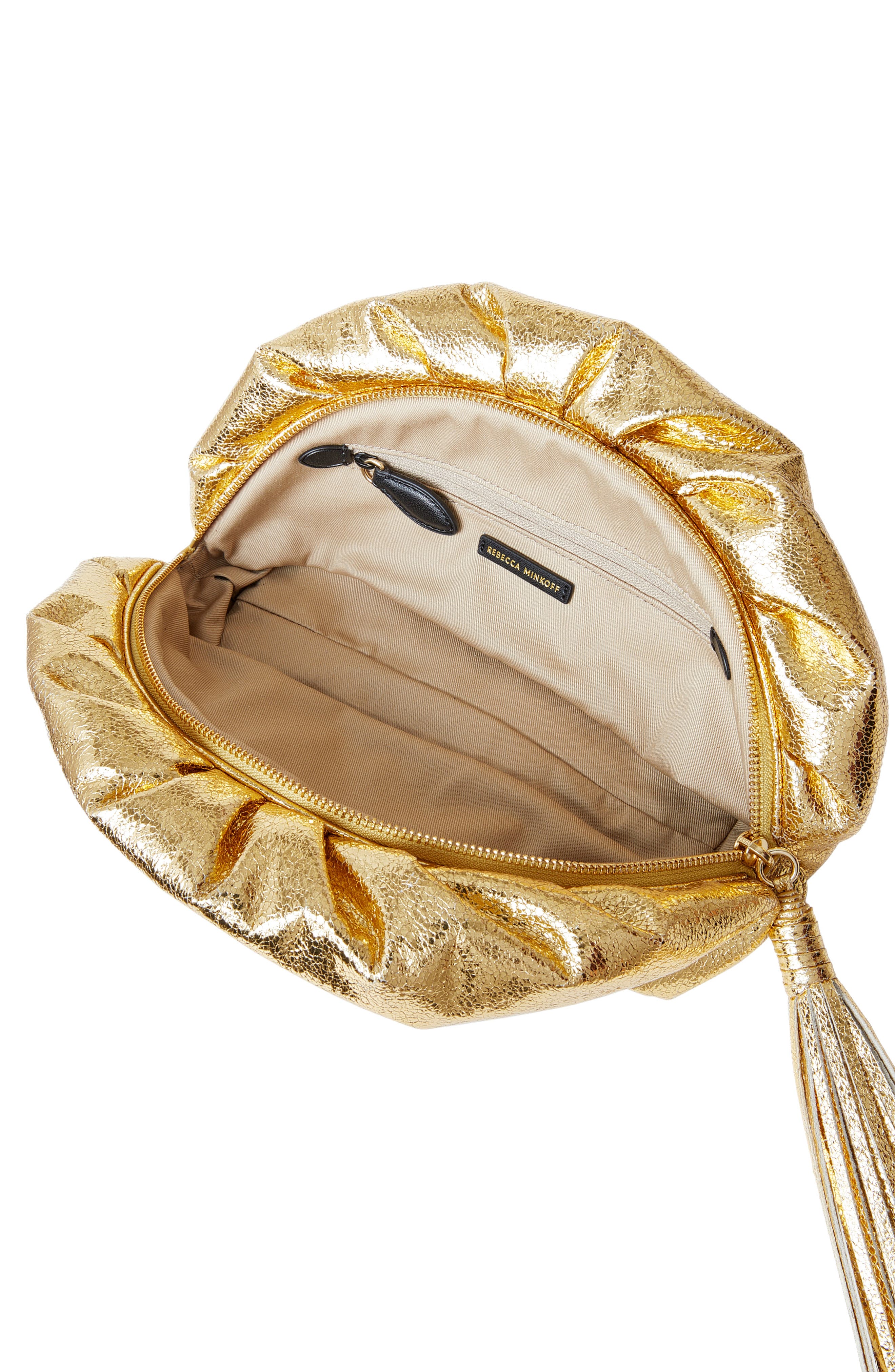Rebecca Minkoff Ruched Faux Leather Clutch, Alternate, color, Solid Gold