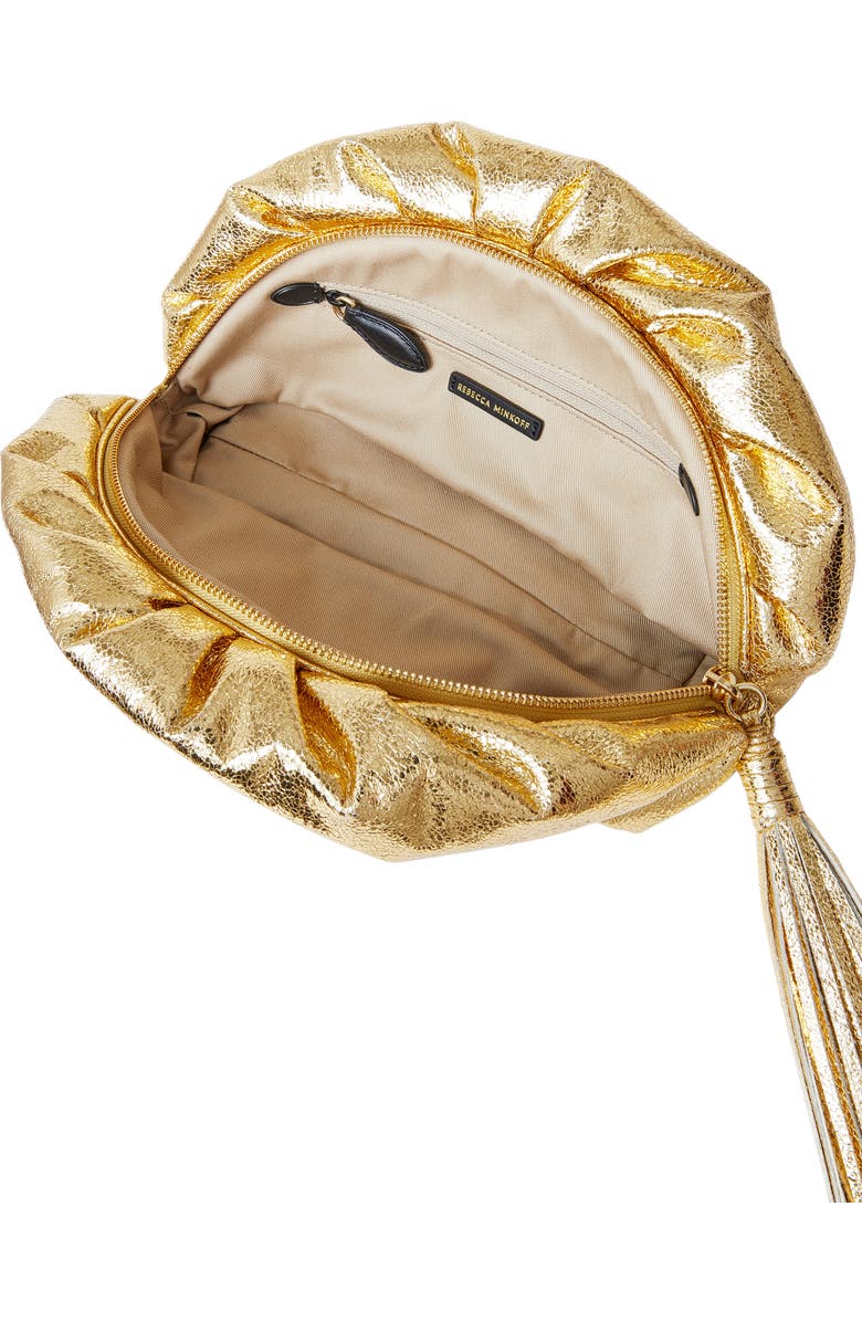 Rebecca Minkoff Ruched Faux Leather Clutch, Alternate, color, Solid Gold