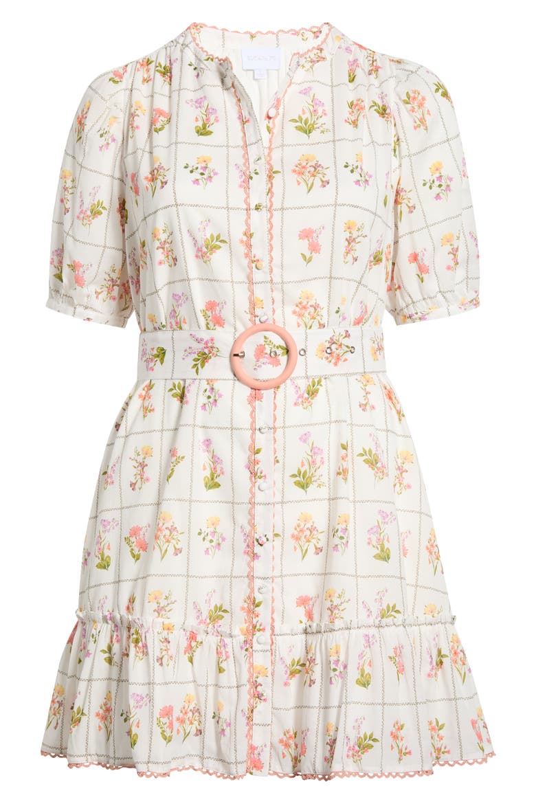 Diane Floral Redna Belted Cotton Button-Up Minidress, Alternate, color, CORAL-MULTI