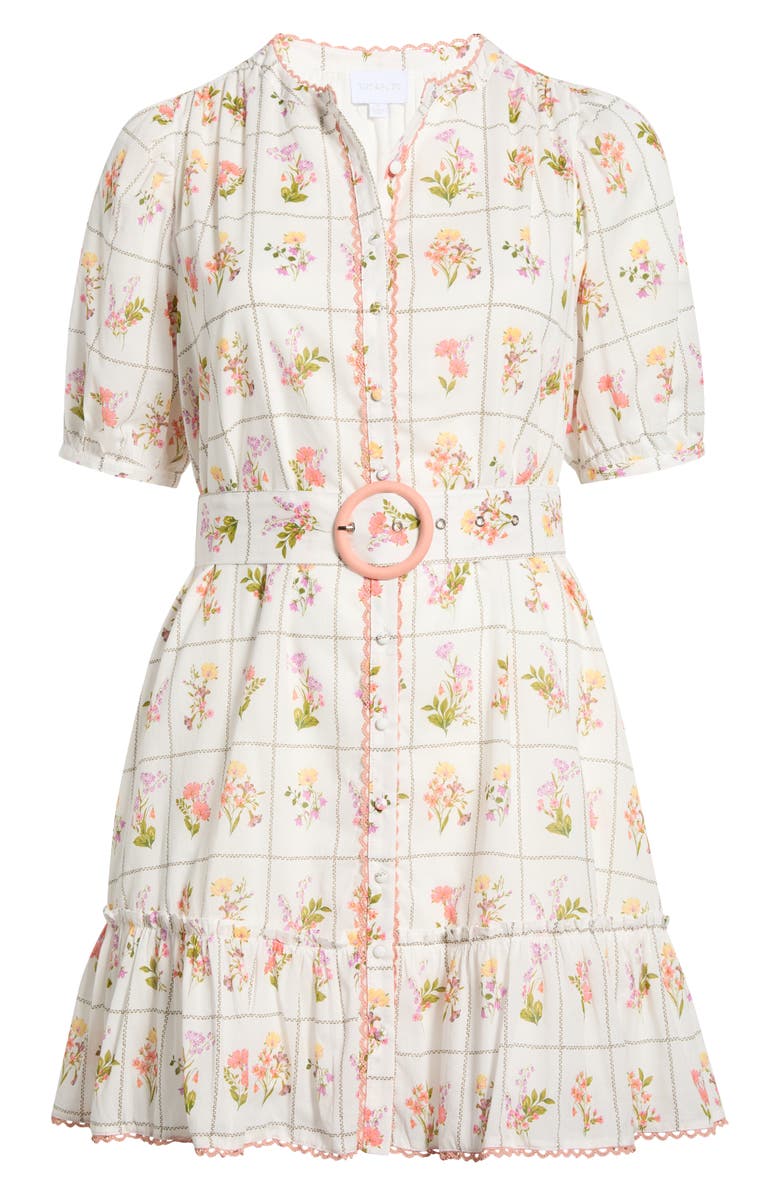 SUGARLIPS Diane Floral Redna Belted Cotton Button-Up Minidress, Main, color, Coral-Multi