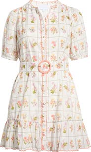 SUGARLIPS Diane Floral Redna Belted Cotton Button-Up Minidress