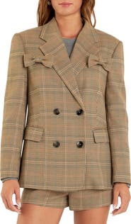 English Factory Glen Check Bow Detail Double Breasted Blazer