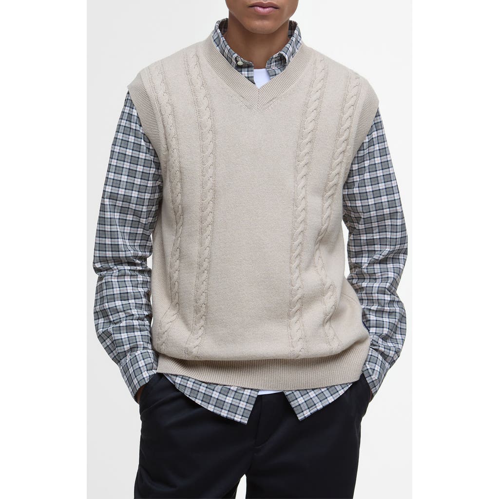 BARBOUR BARBOUR NAVAR CABLED COTTON & WOOL V-NECK SWEATER VEST