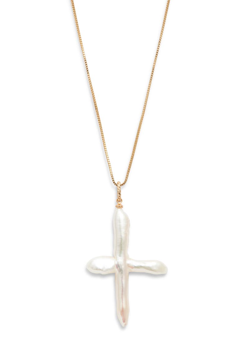 Esther Freshwater Pearl Cross Pendant Necklace, Main, color, GOLD