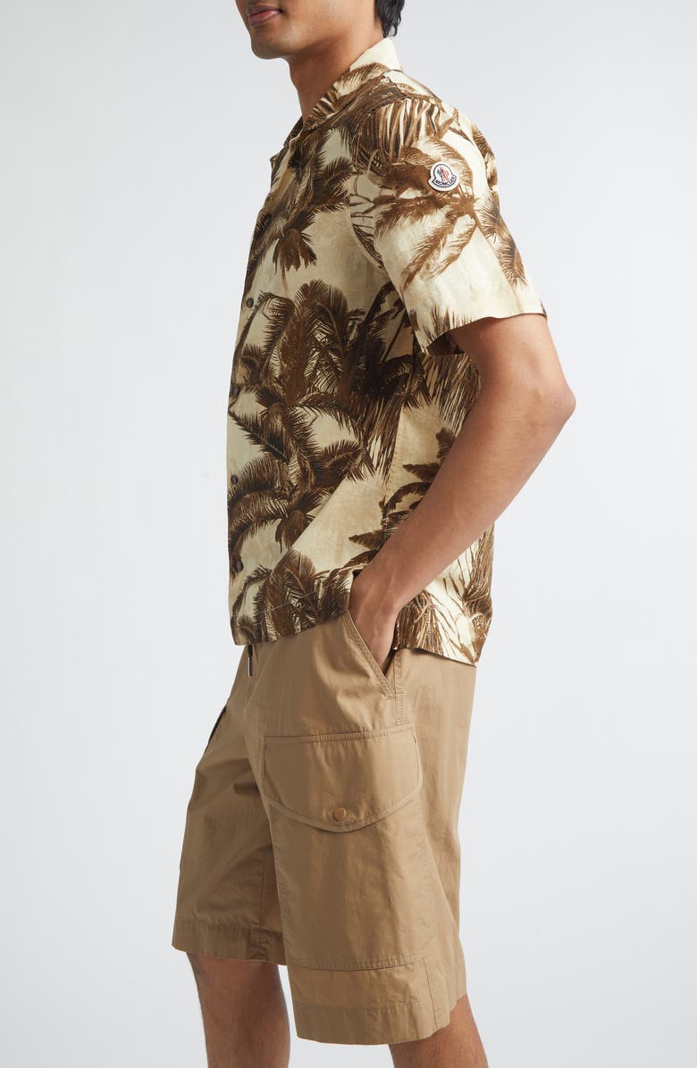 Moncler Cotton & Flax Camp Shirt, Alternate, color, Beige