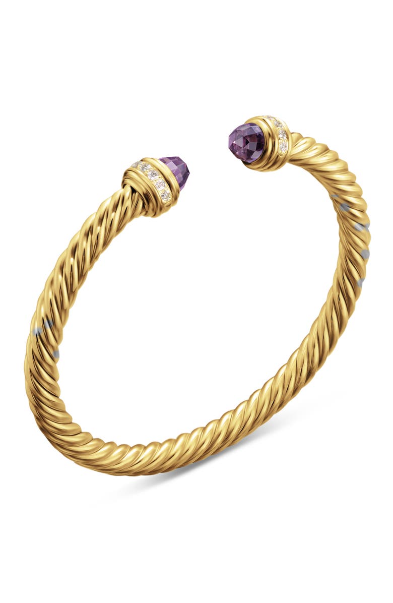 David Yurman Classic Cablespira<sup>®</sup> Bracelet in 18K Yellow Gold with Amethyst & Diamonds, 5mm, Alternate, color, 