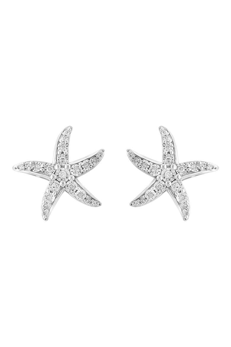 Sterling Silver Diamond Starfish Stud Earrings - 0.09ct., Main, color, SILVER