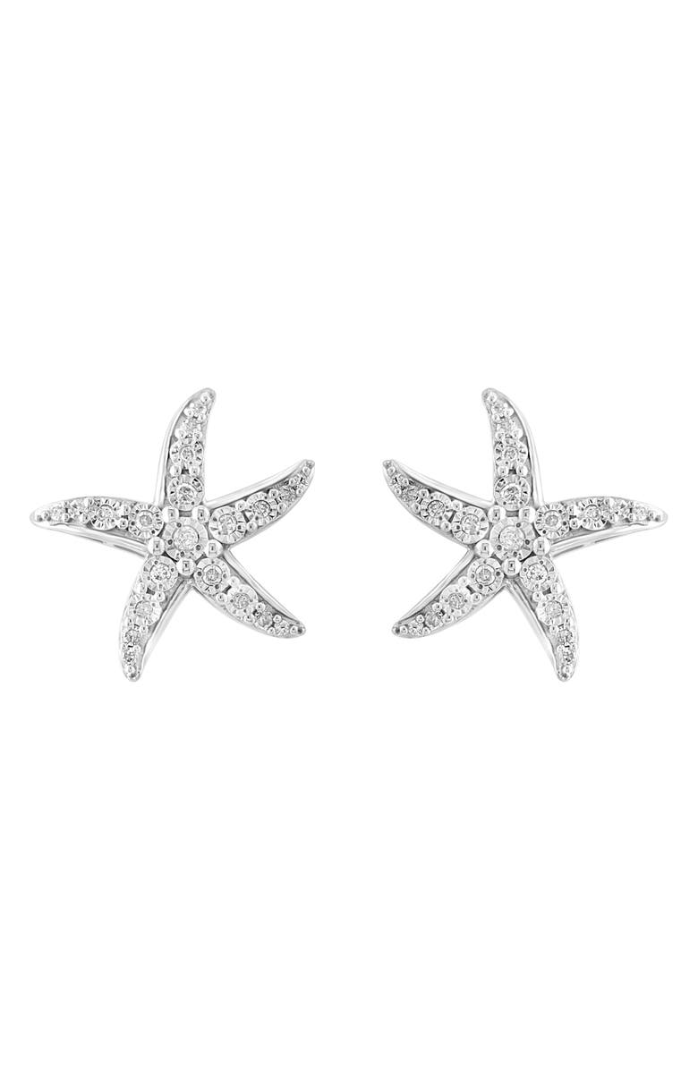 EFFY Sterling Silver Diamond Starfish Stud Earrings - 0.09ct., Main, color, 