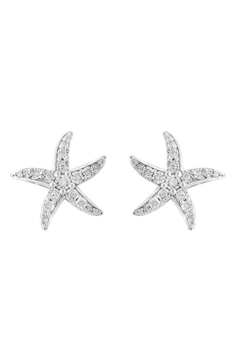 Sterling Silver Diamond Starfish Stud Earrings - 0.09ct.