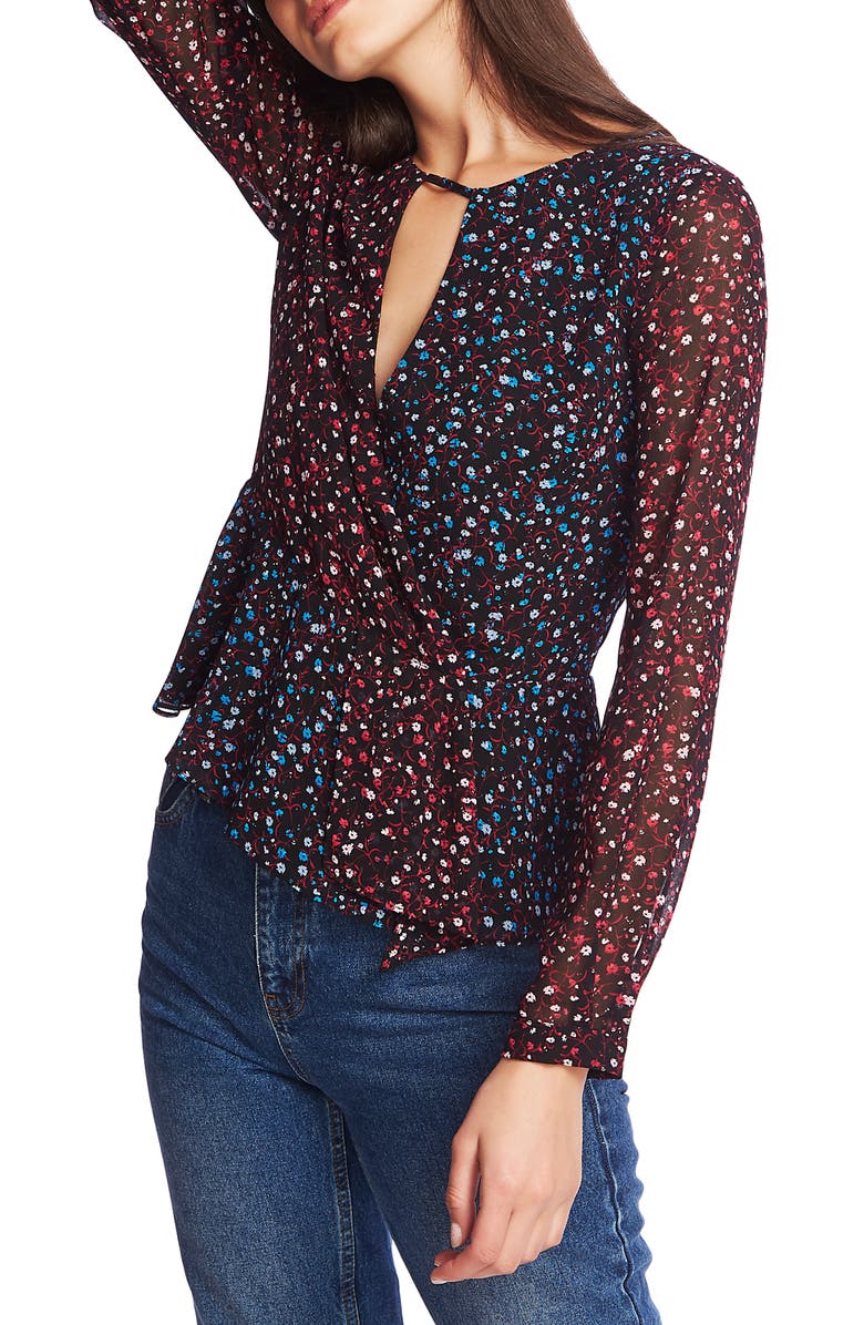 1.STATE Floral Ditsy Cross Front Peplum Blouse, Alternate, color,