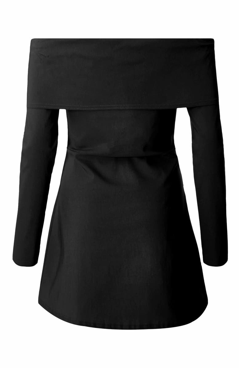 QUIZ Long Sleeve Bengaline Mini Dress, Alternate, color, Black