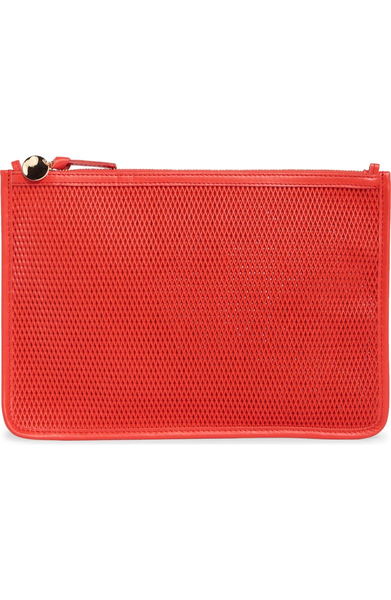 Clare V. Perforated Leather Clutch, Main, color, Bright Poppy