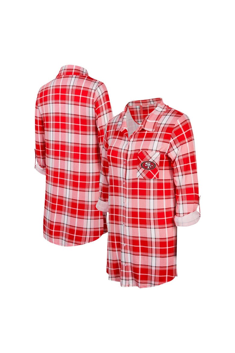 Women's Concepts Sport Scarlet San Francisco 49ers Ashford Plaid Knit Nightshirt, Main, color, Scarlet
