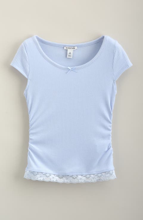 Kids' Ruched Lace Trim Tee