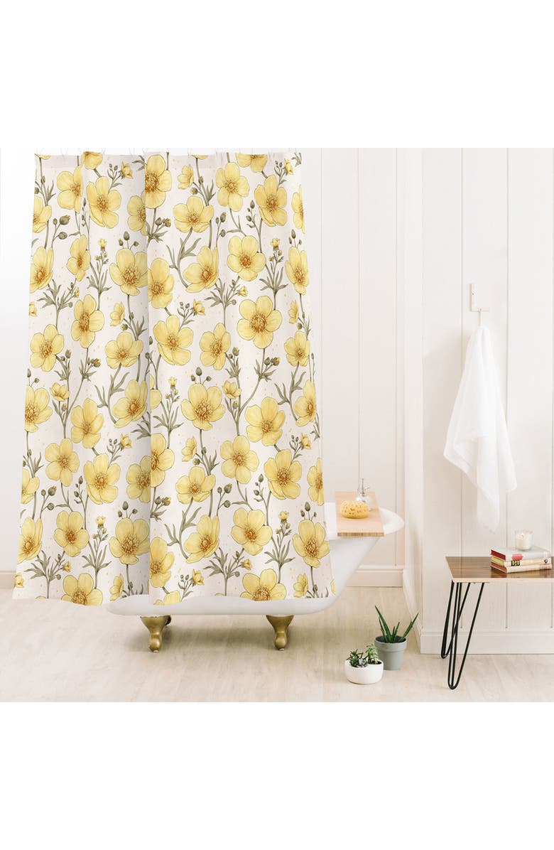 Deny Designs Buttercups in Watercolor Shower Curtain, Alternate, color, Cream