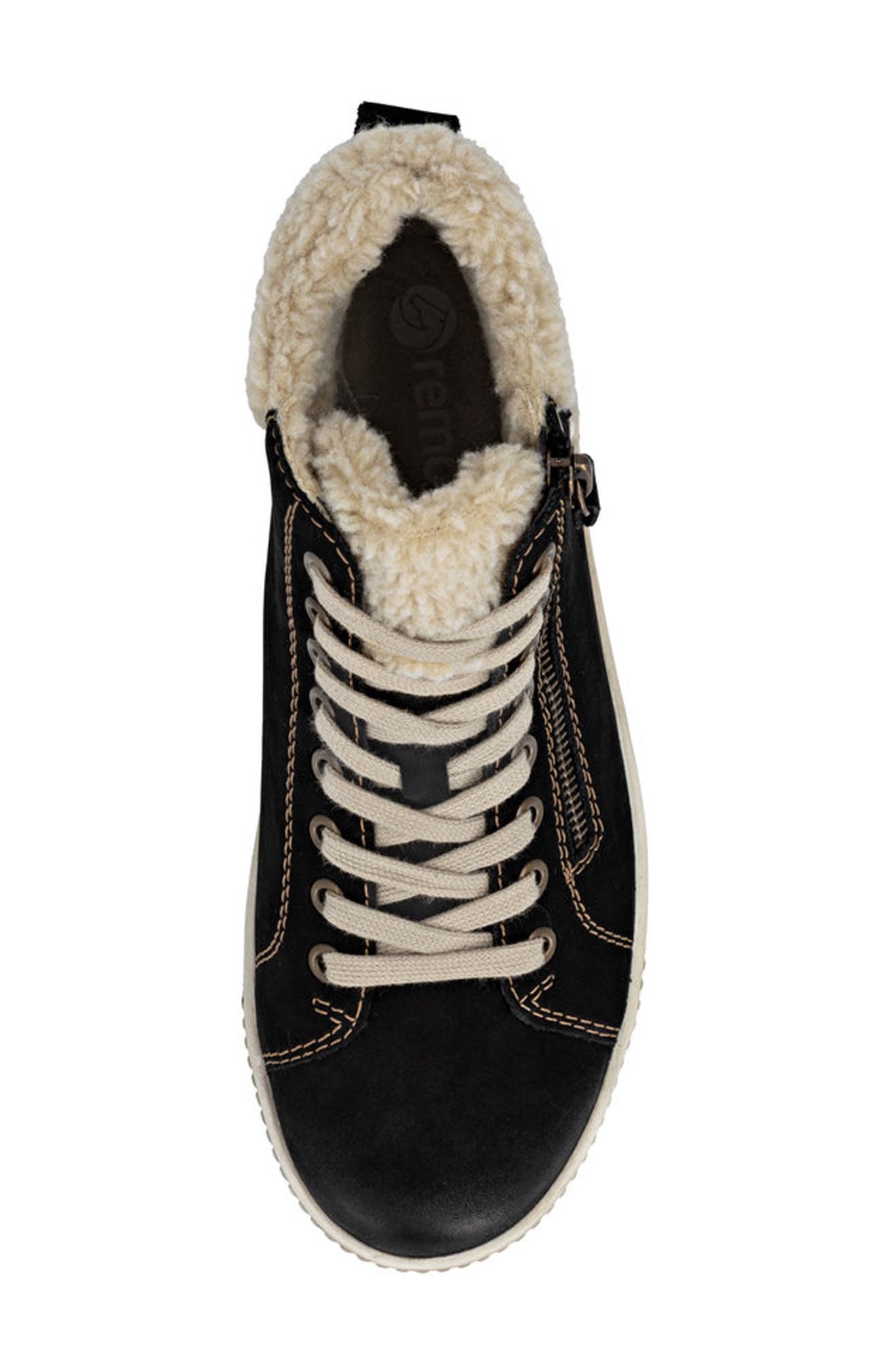 REMONTE Maditta 70 Faux Shearling Trim Sneaker, Alternate, color, Schwarz/ Beige