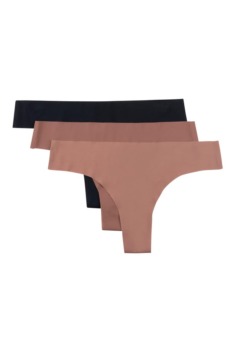 3-Pack Soft Seamless Thongs, Alternate, color, 2 TOFFEE AND 1 TAP SHOE BLACK