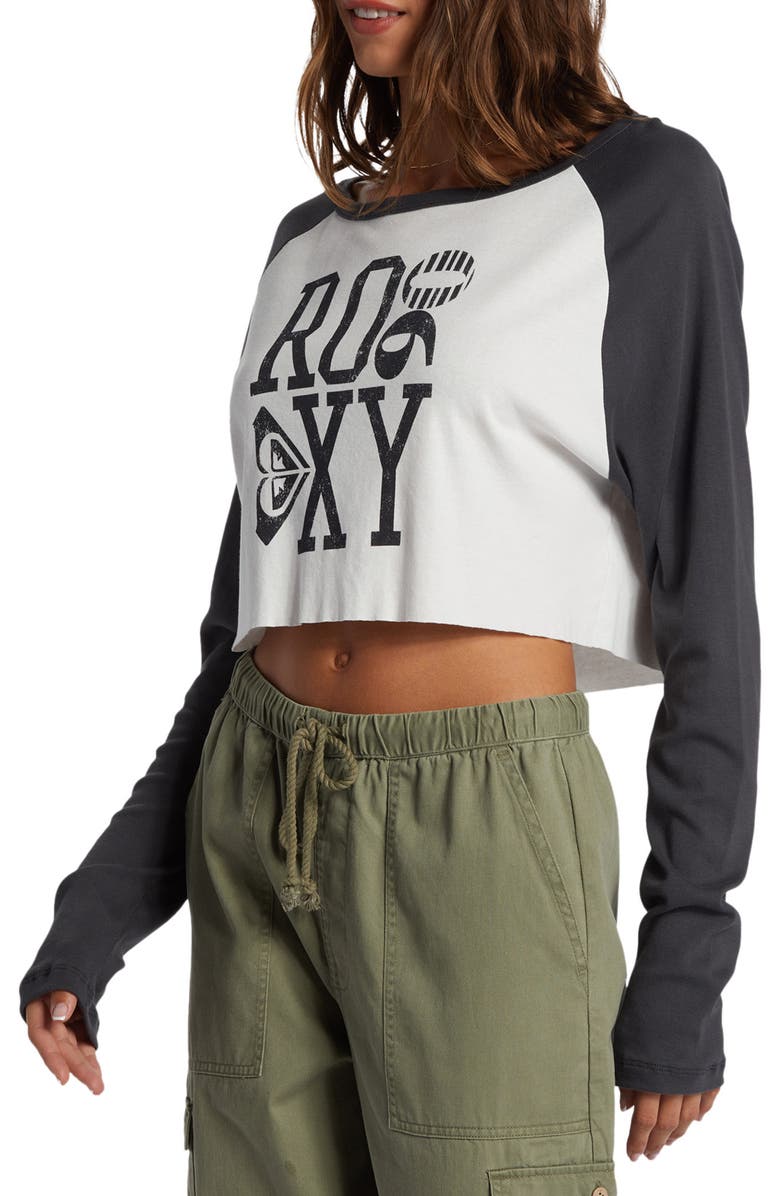 Roxy Heritage 90 Long Sleve Cotton Crop Graphic T-Shirt, Main, color, 
