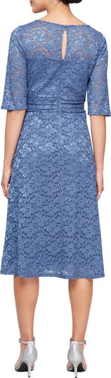Lace Overlay Fit & Flare Midi Dress