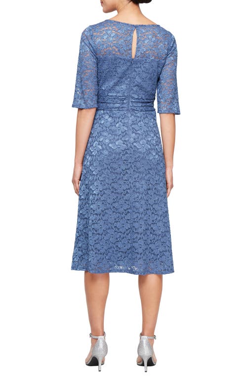 Sl Fashions Lace Overlay Fit & Flare Midi Dress In Wedgewood
