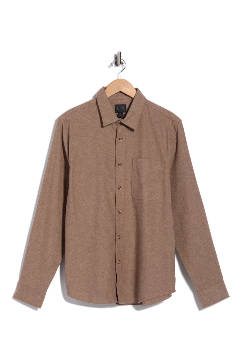 Cotton Flannel Button-Up Shirt, Main, color, BROWN- TAN