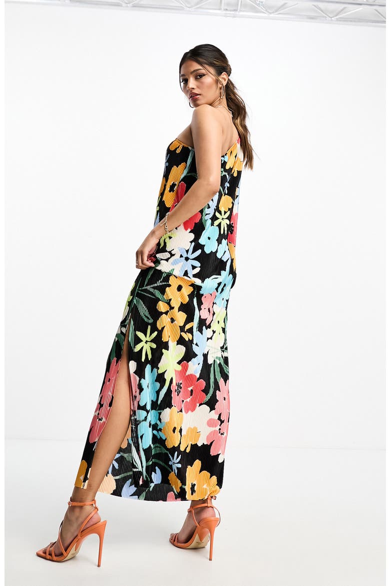 One Shoulder Long Sleeve Plissé Dress, Alternate, color, BLACK