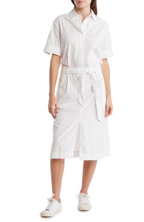 Jade Embroidered Yoke Cotton Midi Shirtdress